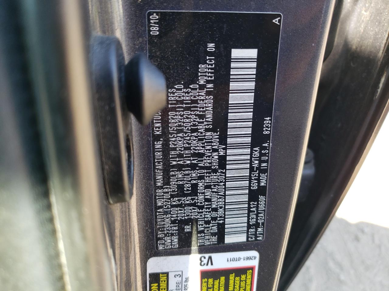 2010 Toyota Venza VIN: 4T3ZK3BB7AU027632 Lot: 80255935