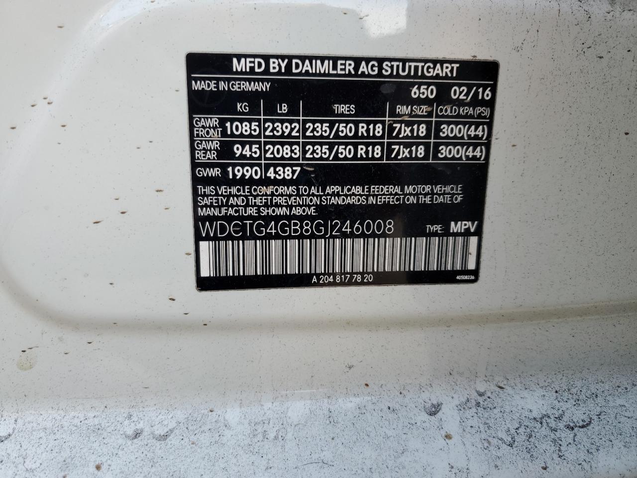 2016 Mercedes-Benz Gla 250 4Matic VIN: WDCTG4GB8GJ246008 Lot: 71154285