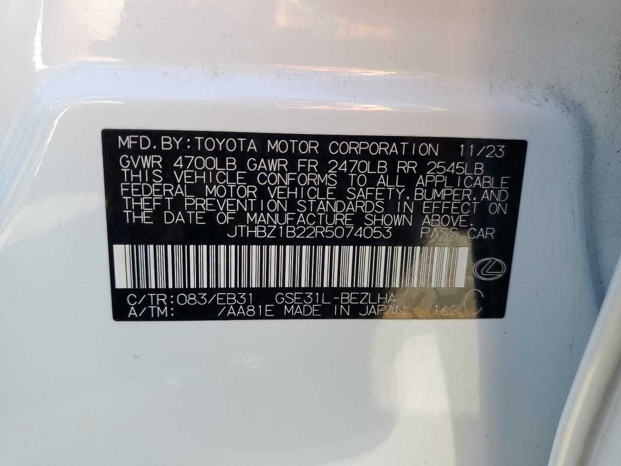 2024 Lexus Is 350 F Sport Design VIN: JTHBZ1B22R5074053 Lot: 81459065