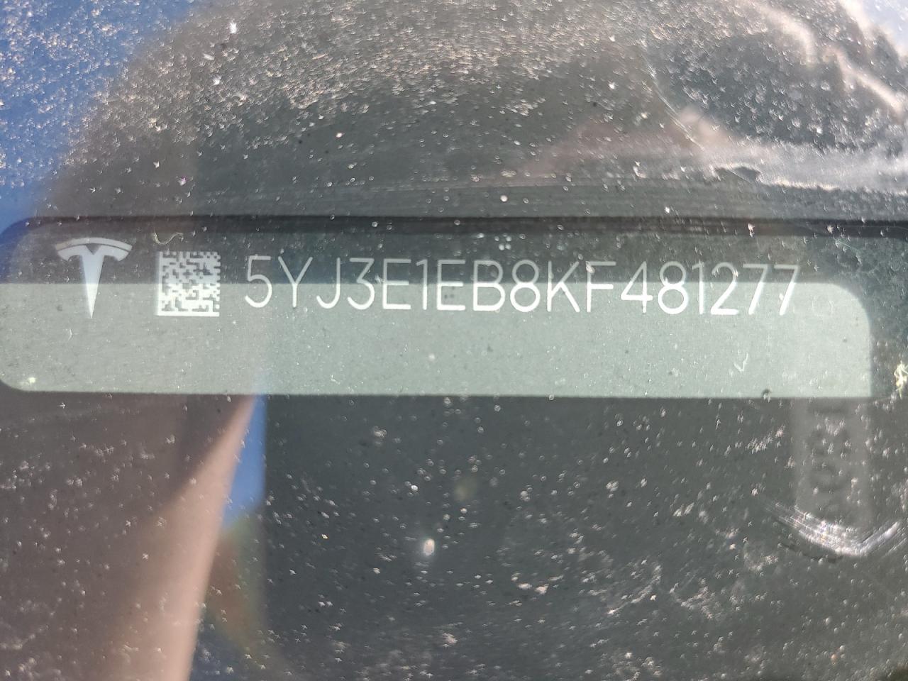 2019 Tesla Model 3 VIN: 5YJ3E1EB8KF481277 Lot: 80700625