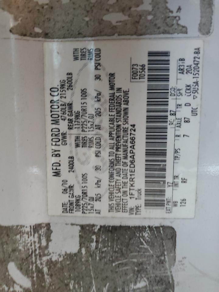 2010 Ford Ranger Super Cab VIN: 1FTKR1ED6APA66724 Lot: 80800685