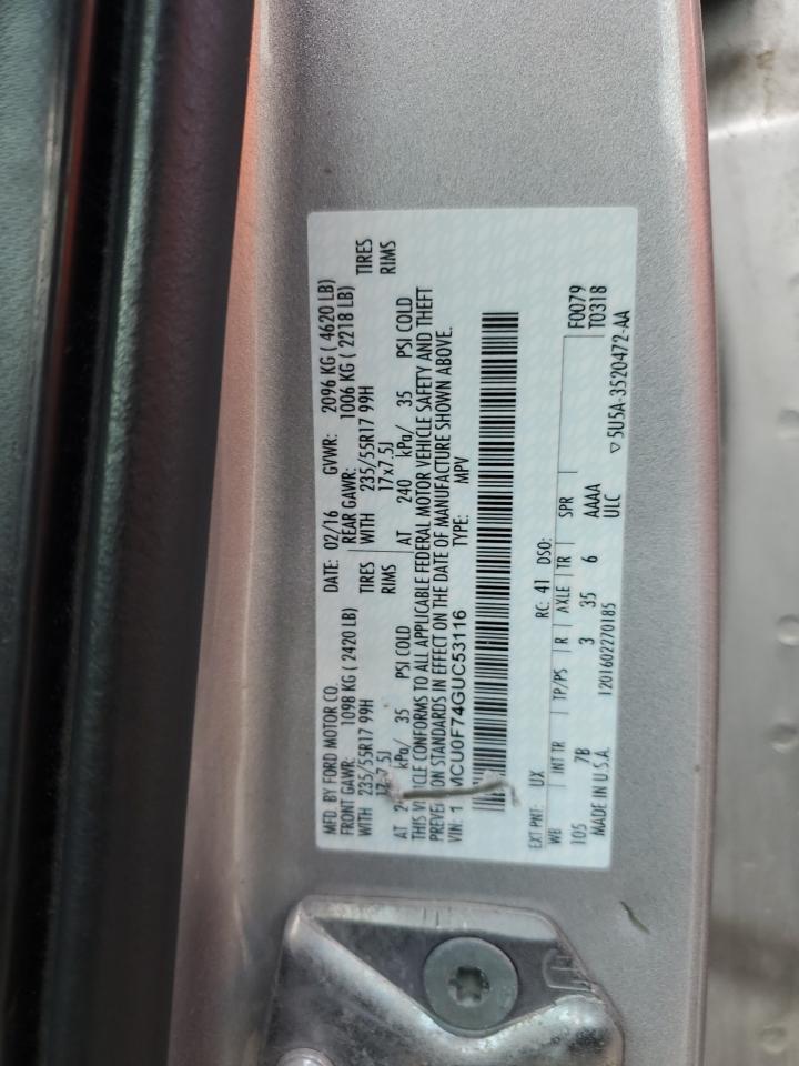 2016 Ford Escape S VIN: 1FMCU0F74GUC53116 Lot: 72005505