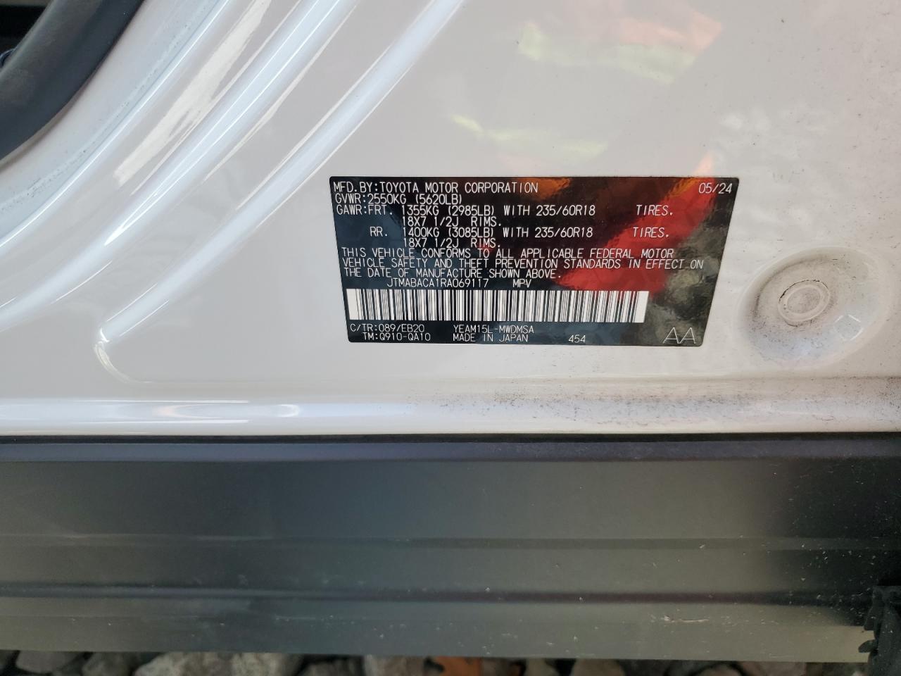 2024 Toyota Bz4X Xle VIN: JTMABACA1RA069117 Lot: 80920035