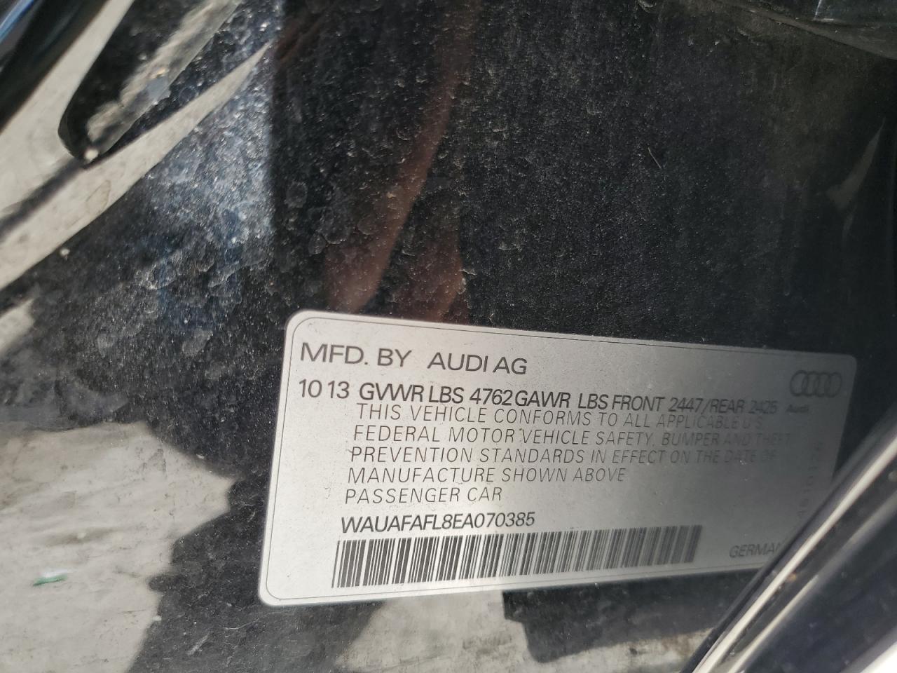 2014 Audi A4 Premium VIN: WAUAFAFL8EA070385 Lot: 80846125