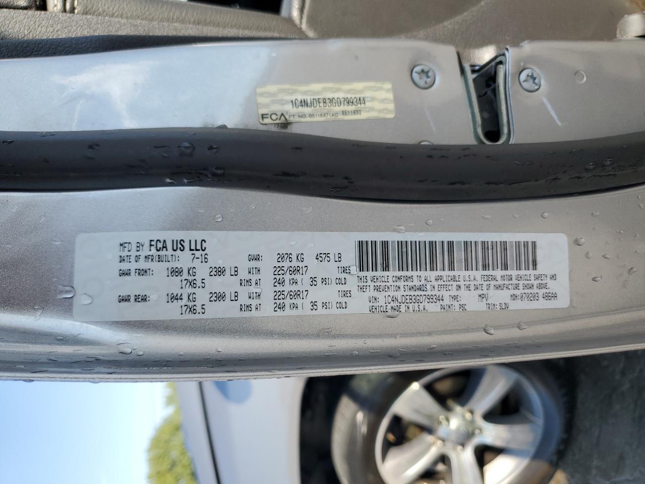 2016 Jeep Compass Latitude VIN: 1C4NJDEB3GD799344 Lot: 80729075