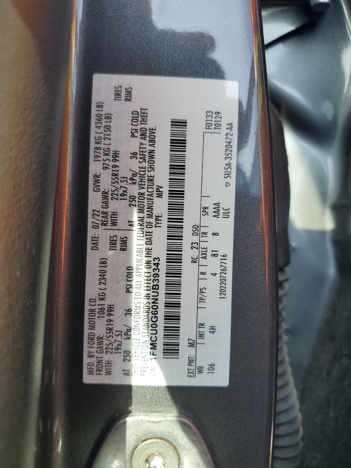 2022 Ford Escape Se VIN: 1FMCU0G60NUB39343 Lot: 81304965