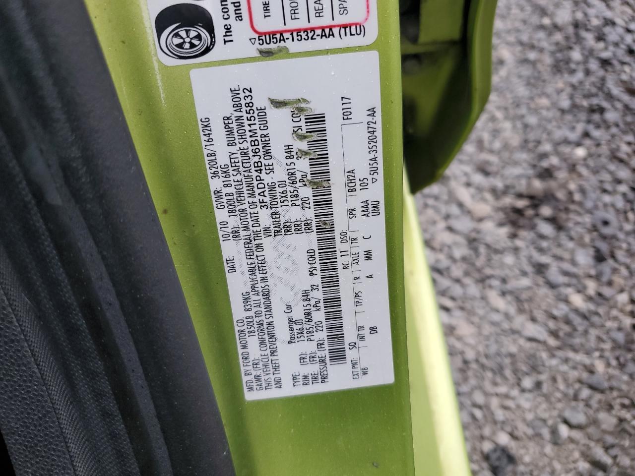 2011 Ford Fiesta Se VIN: 3FADP4BJ6BM155832 Lot: 81262415