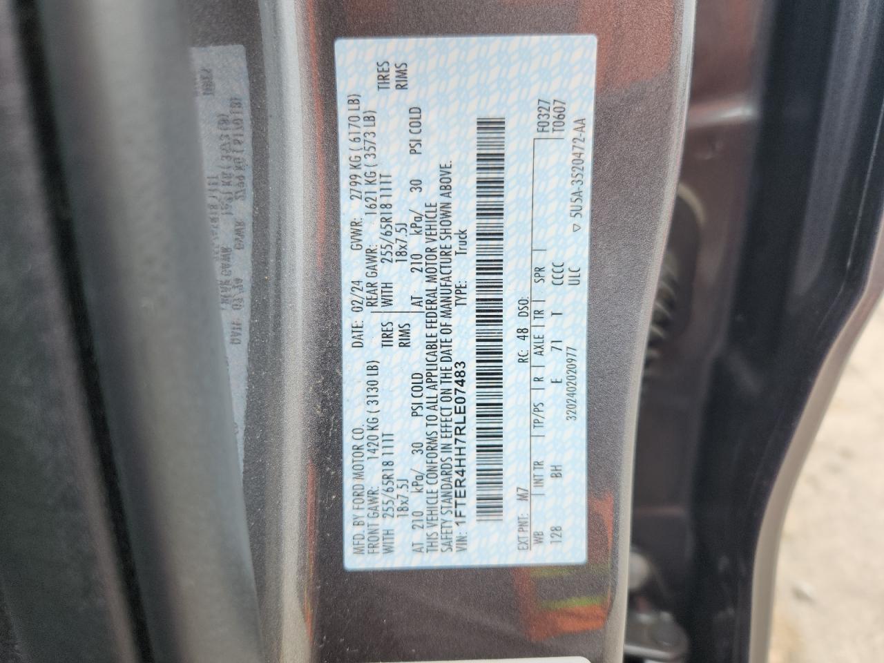 2024 Ford Ranger Xlt VIN: 1FTER4HH7RLE07483 Lot: 81565025