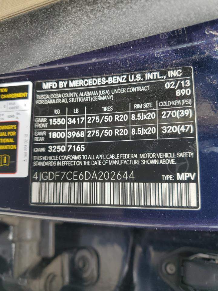 2013 Mercedes-Benz Gl 450 4Matic VIN: 4JGDF7CE6DA202644 Lot: 81280475