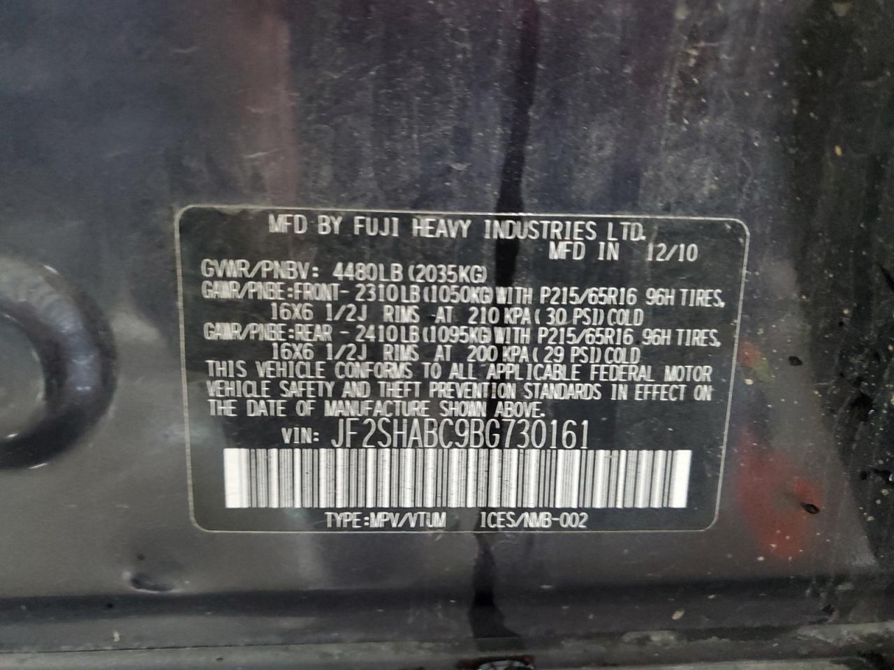 2011 Subaru Forester 2.5X VIN: JF2SHABC9BG730161 Lot: 80508425