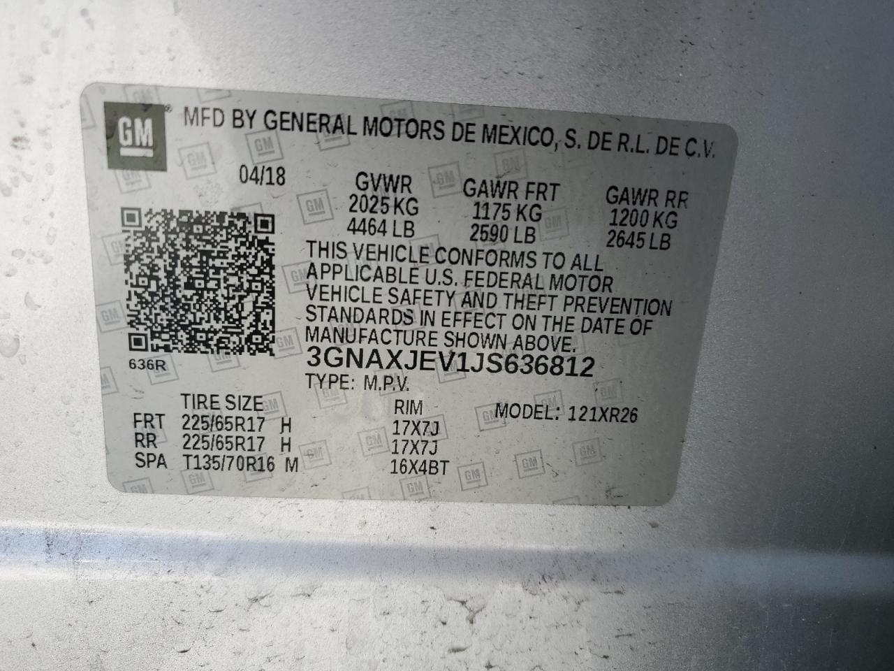 2018 Chevrolet Equinox Lt VIN: 3GNAXJEV1JS636812 Lot: 71699755