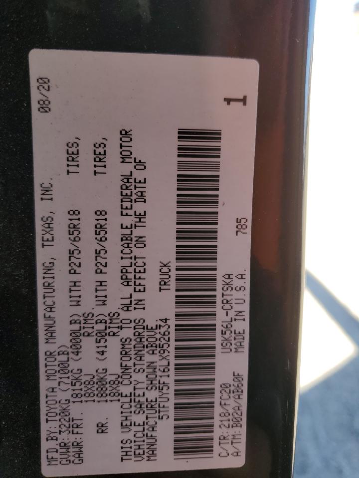 2020 Toyota Tundra Double Cab Sr VIN: 5TFUY5F16LX952634 Lot: 81312815