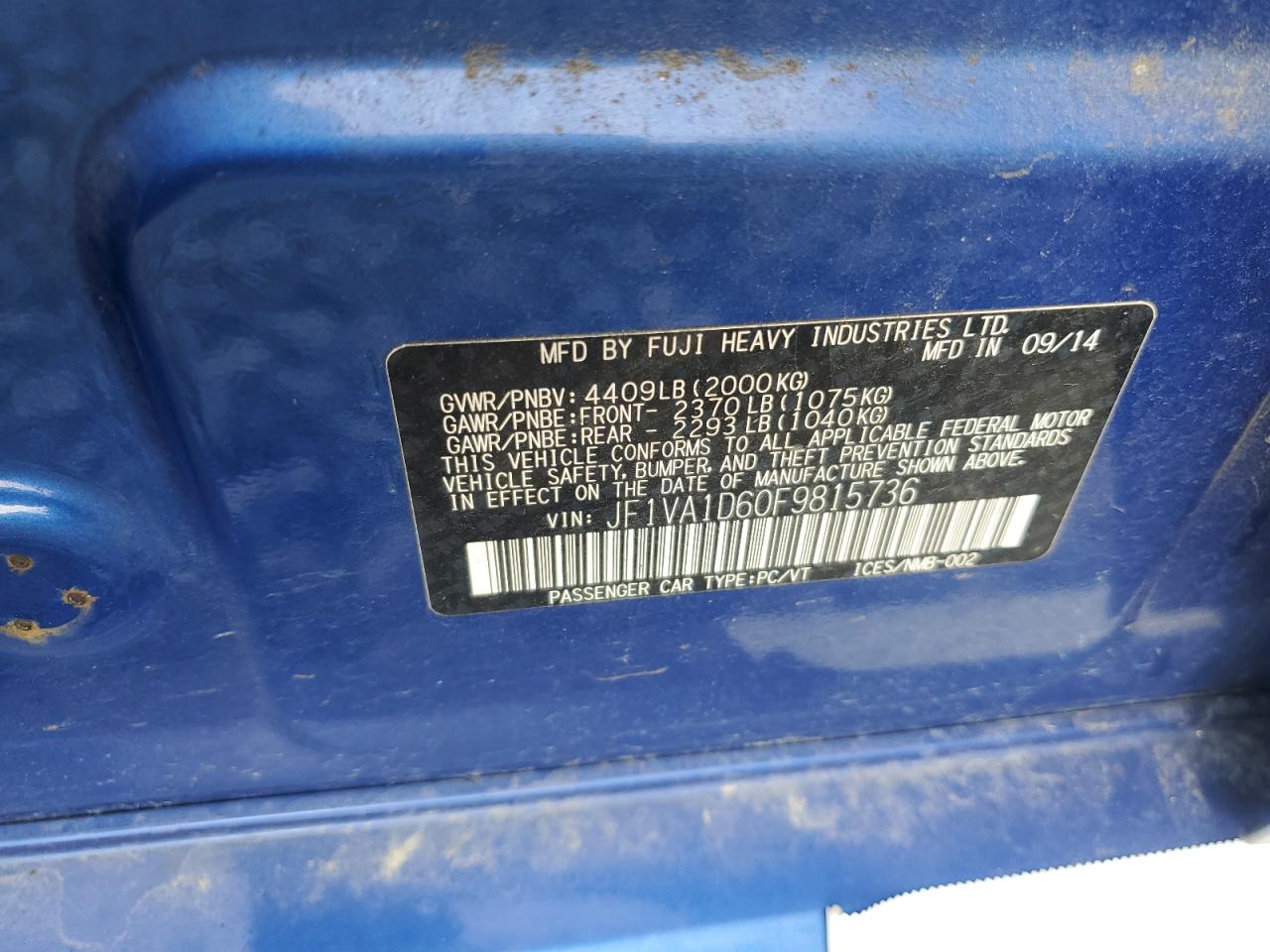 2015 Subaru Wrx Premium VIN: JF1VA1D60F9815736 Lot: 83804575