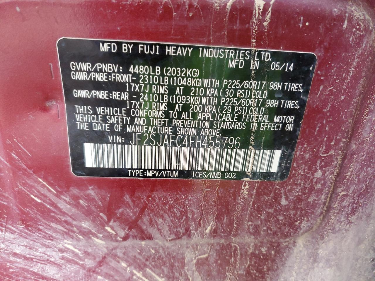 2015 Subaru Forester 2.5I Premium VIN: JF2SJAFC4FH455796 Lot: 81222815