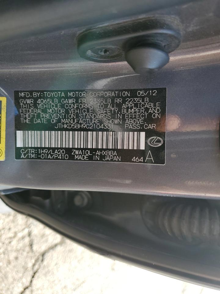 2012 Lexus Ct 200 VIN: JTHKD5BH9C2104331 Lot: 81914045