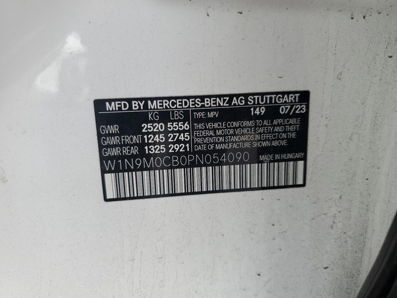 2023 Mercedes-Benz Eqb 250+ VIN: W1N9M0CB0PN054090 Lot: 84297035