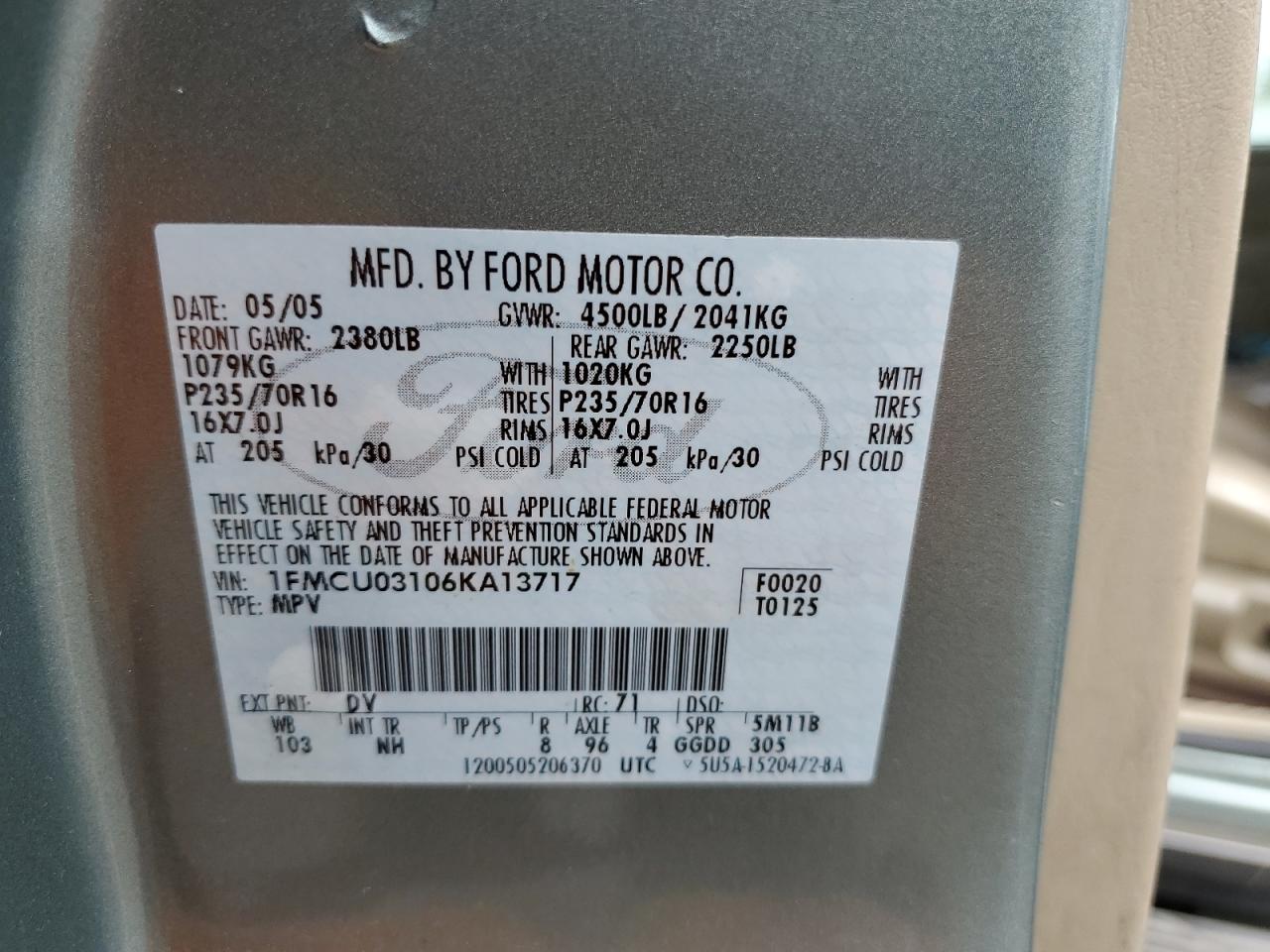 2006 Ford Escape Xlt VIN: 1FMCU03106KA13717 Lot: 80878955