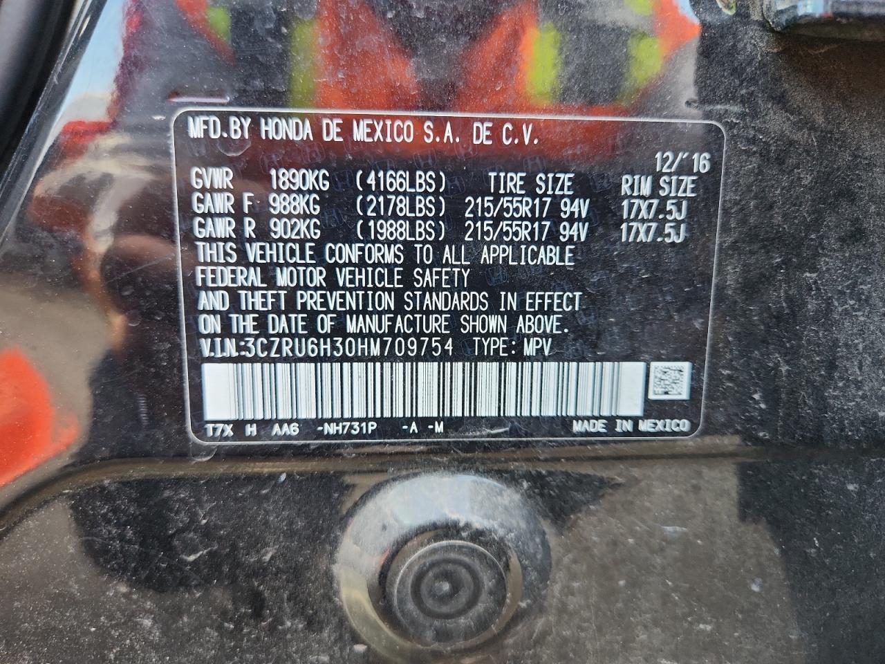 2017 Honda Hr-V Lx VIN: 3CZRU6H30HM709754 Lot: 80122185