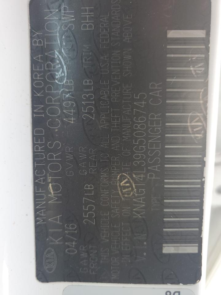 2016 Kia Optima Lx VIN: KNAGT4L39G5086745 Lot: 80103405