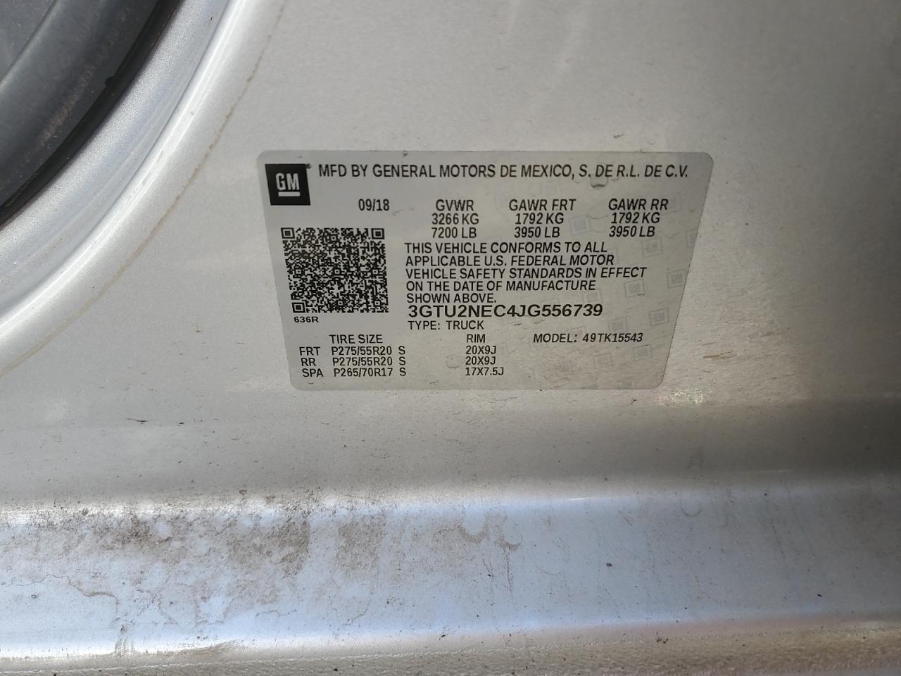 2018 GMC Sierra K1500 Slt VIN: 3GTU2NEC4JG556739 Lot: 81023775