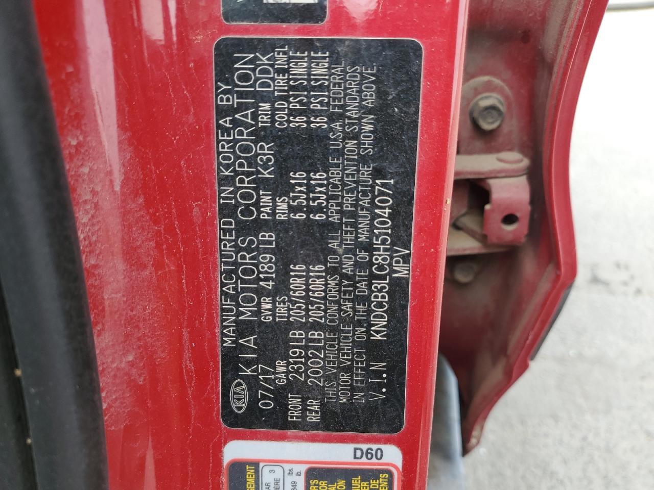 2017 Kia Niro Fe VIN: KNDCB3LC8H5104071 Lot: 72028555