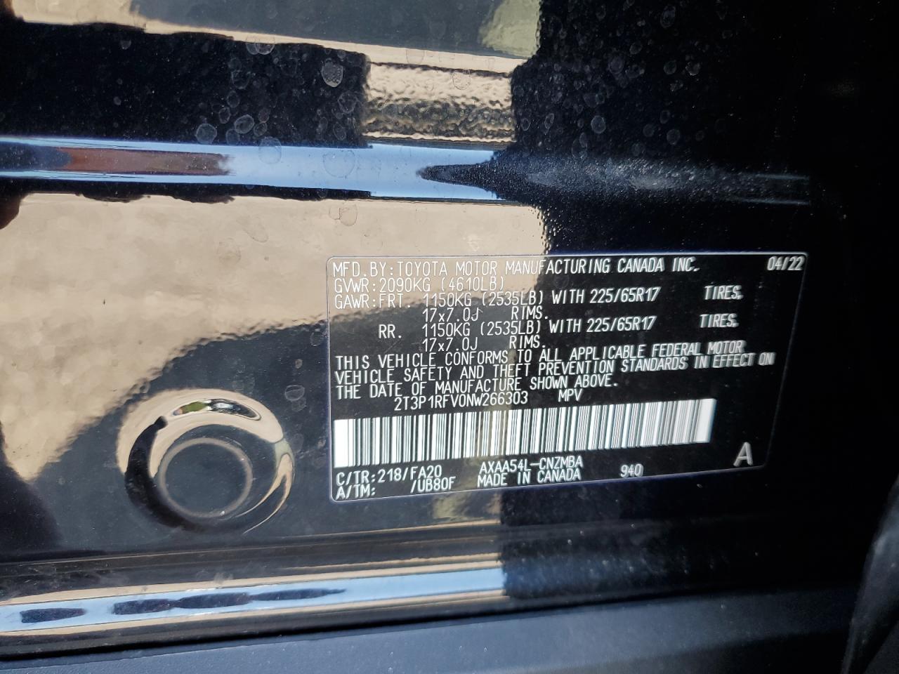 2022 Toyota Rav4 Xle VIN: 2T3P1RFV0NW266303 Lot: 69279505