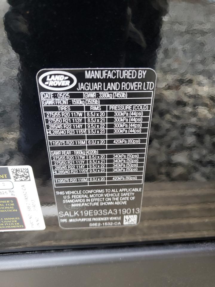 2025 Land Rover Range Rover Autobiography VIN: SALK19E93SA319013 Lot: 83875655