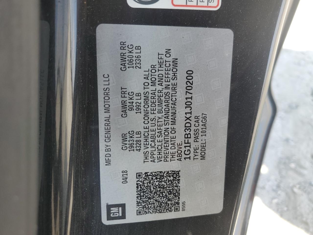 2018 Chevrolet Camaro Lt VIN: 1G1FB3DX1J0170200 Lot: 71430915