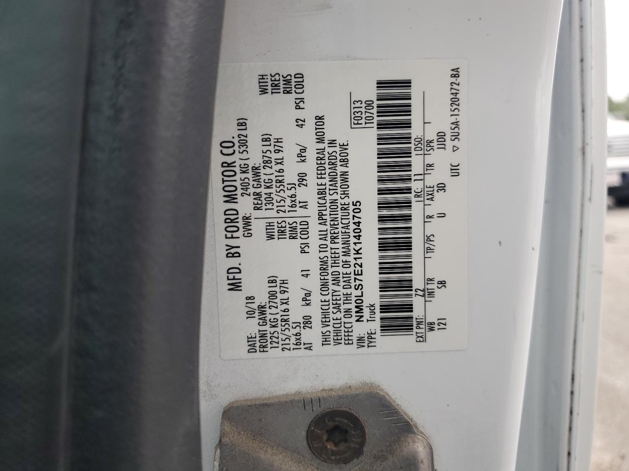 2019 Ford Transit Connect Xl VIN: NM0LS7E21K1404705 Lot: 80688745