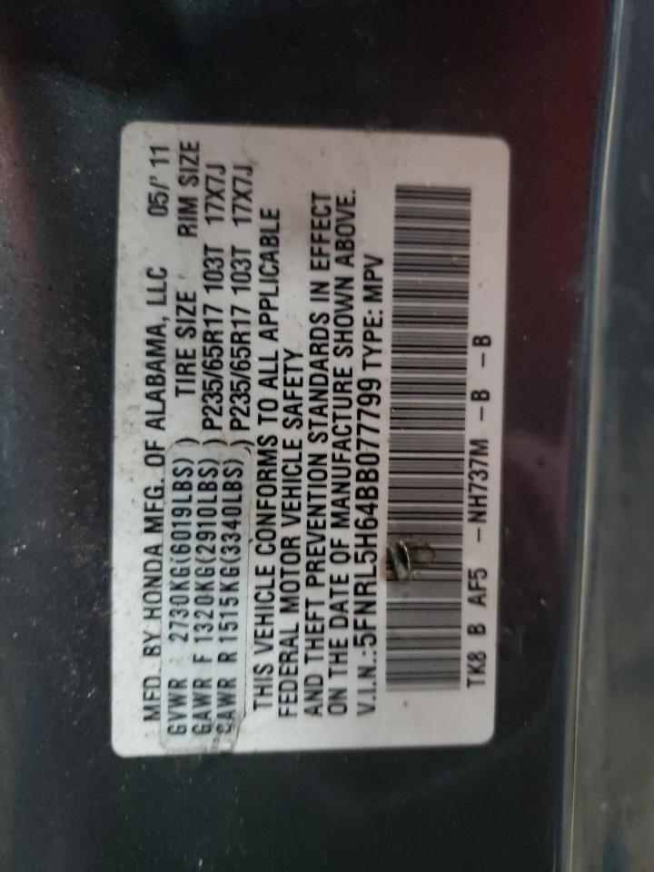 2011 Honda Odyssey Exl VIN: 5FNRL5H64BB077799 Lot: 80809965