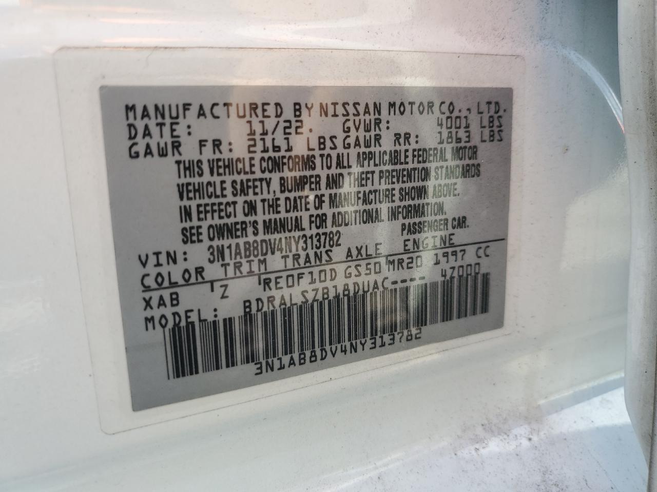 2022 Nissan Sentra Sr VIN: 3N1AB8DV4NY313782 Lot: 83842925