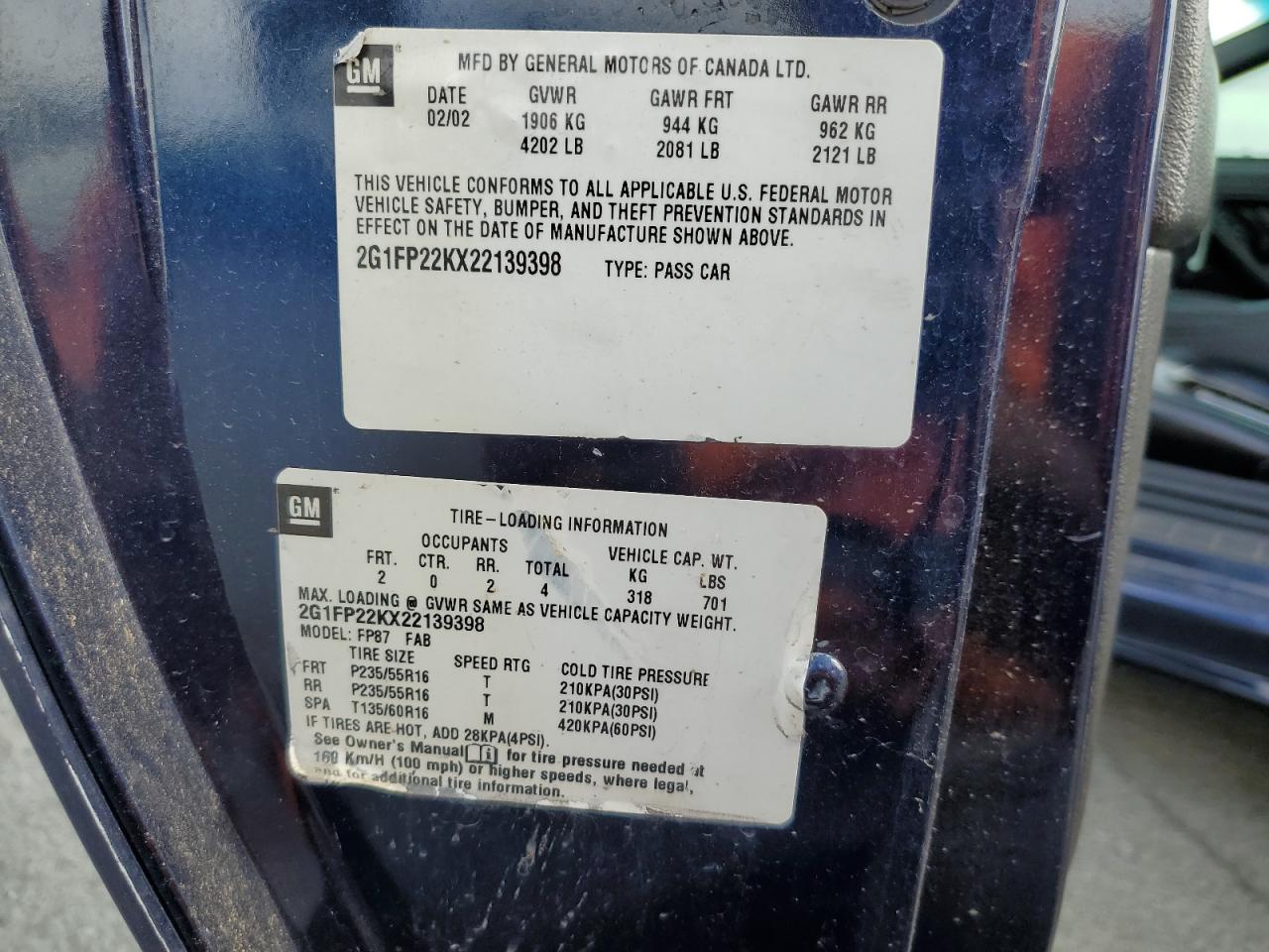 2002 Chevrolet Camaro VIN: 2G1FP22KX22139398 Lot: 80187945