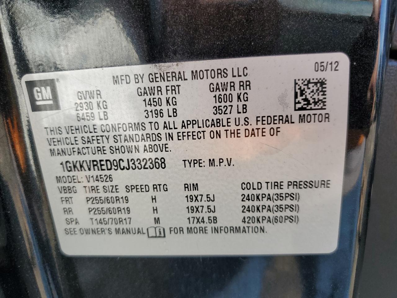 2012 GMC Acadia Slt-1 VIN: 1GKKVRED9CJ332368 Lot: 81805245