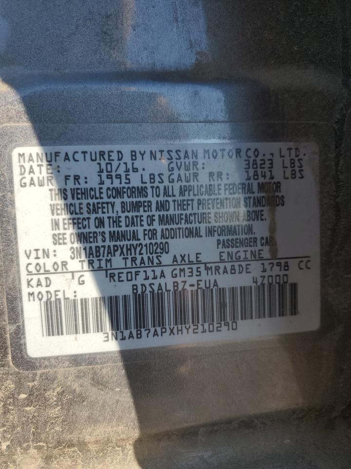 2017 Nissan Sentra S VIN: 3N1AB7APXHY210290 Lot: 81702685