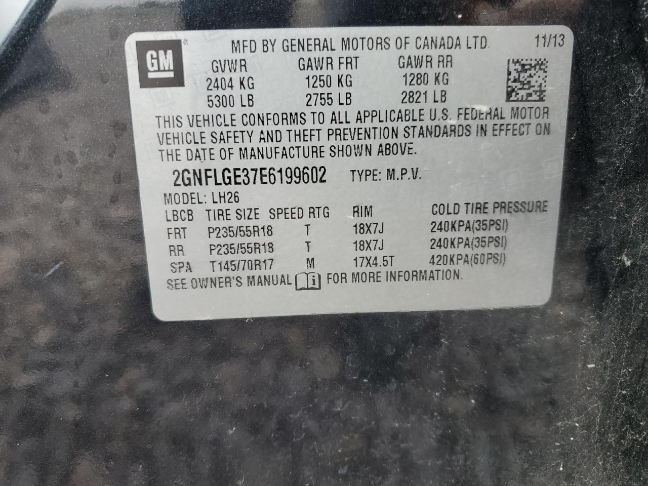 2014 Chevrolet Equinox Lt VIN: 2GNFLGE37E6199602 Lot: 81749495