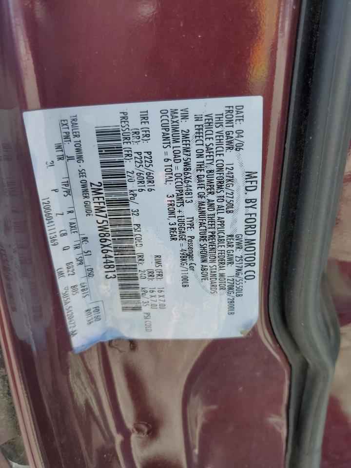 2006 Mercury Grand Marquis Ls VIN: 2MEFM75W86X644813 Lot: 71870115