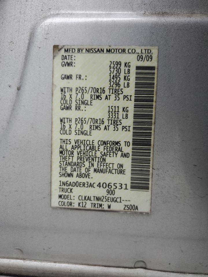 2010 Nissan Frontier Crew Cab Se VIN: 1N6AD0ER3AC406531 Lot: 80698785