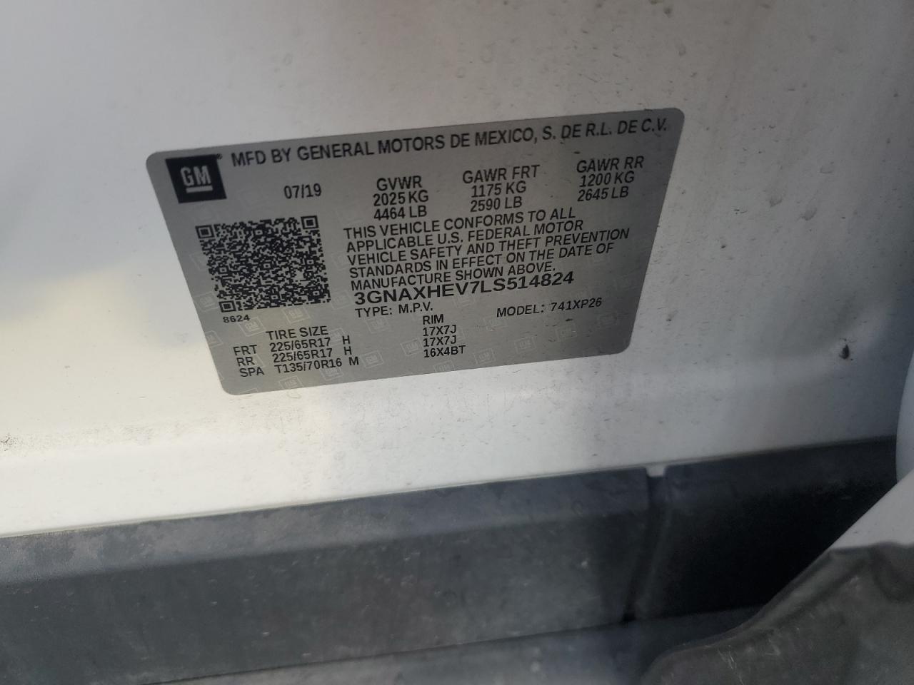 2020 Chevrolet Equinox Ls VIN: 3GNAXHEV7LS514824 Lot: 81888795