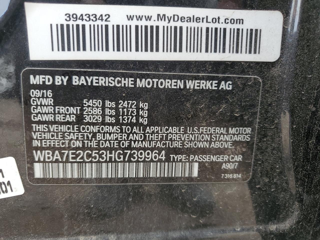 2017 BMW 740 I VIN: WBA7E2C53HG739964 Lot: 81904515