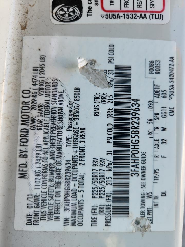 2011 Ford Fusion Se VIN: 3FAHP0HG5BR239634 Lot: 70958445