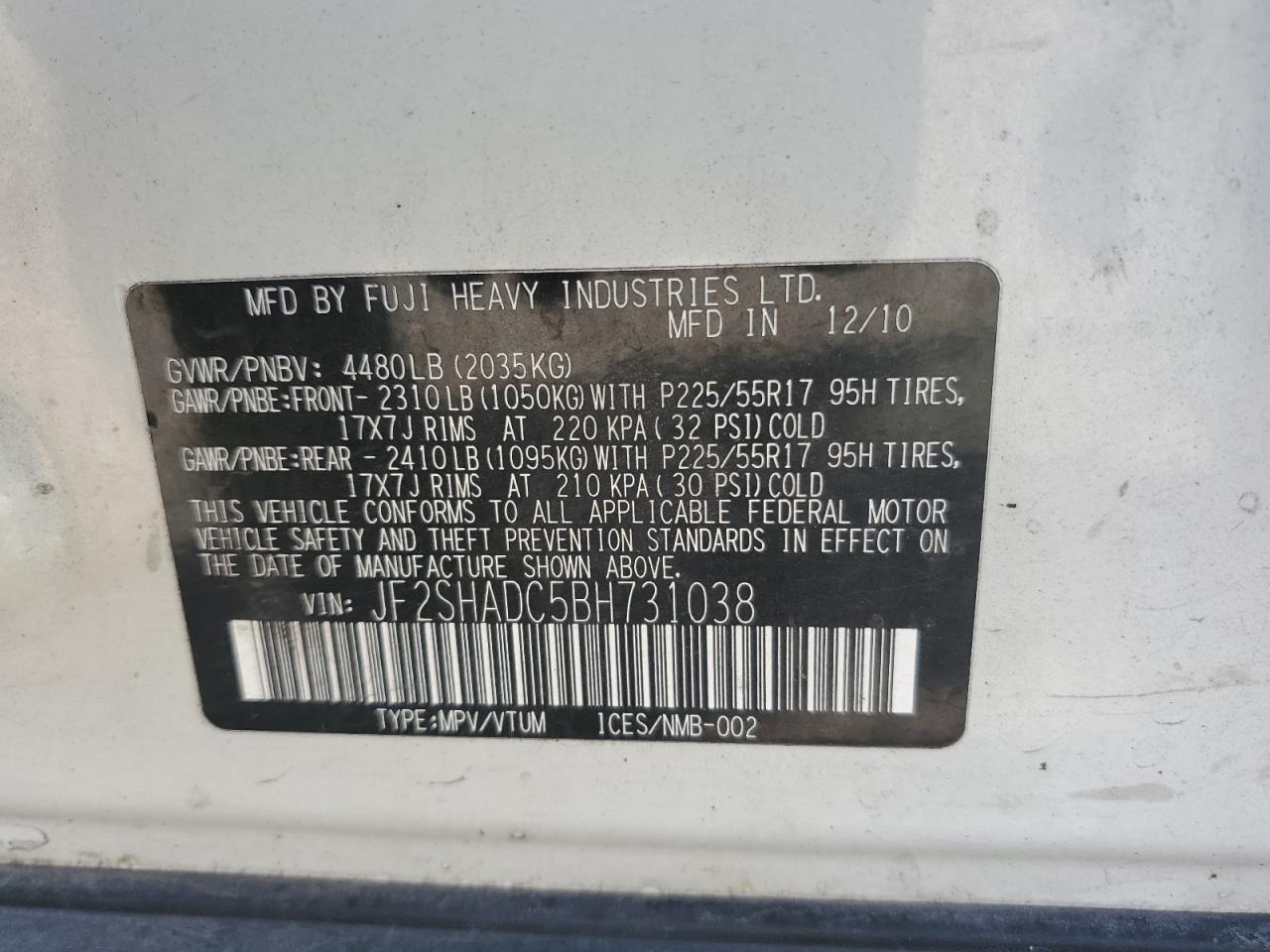 2011 Subaru Forester 2.5X Premium VIN: JF2SHADC5BH731038 Lot: 80117975
