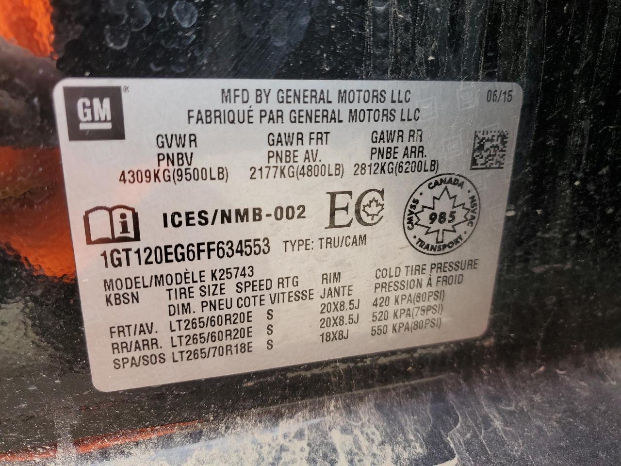 2015 GMC Sierra K2500 Denali VIN: 1GT120EG6FF634553 Lot: 71257375
