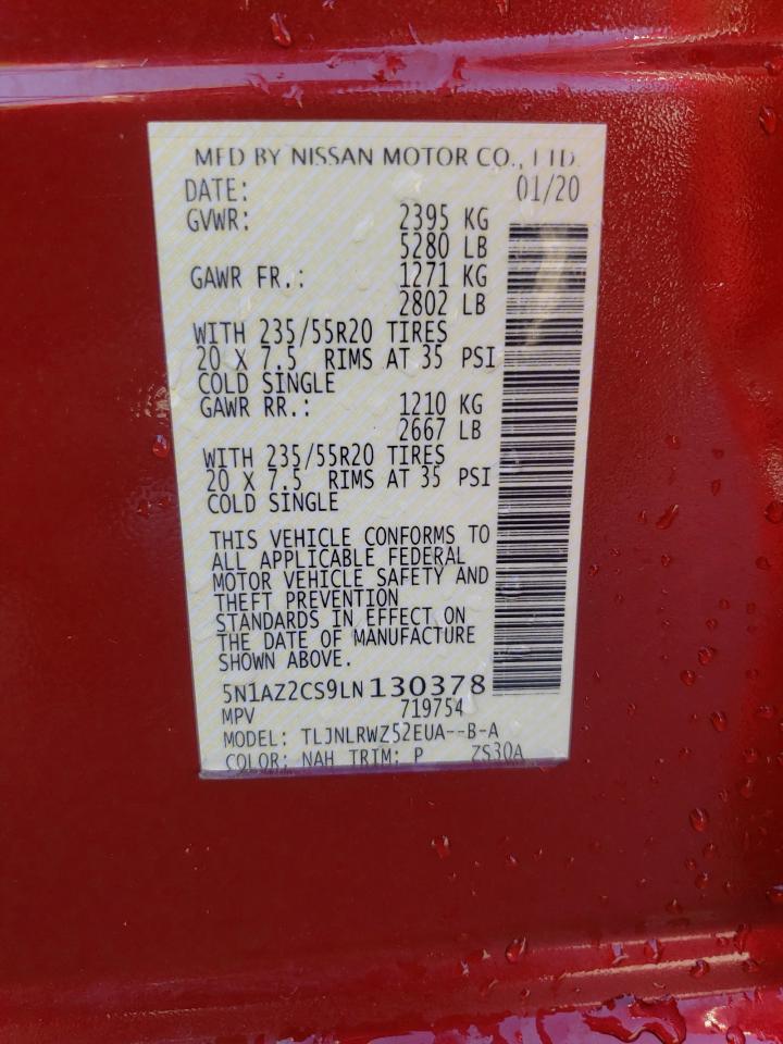 2020 Nissan Murano Sl VIN: 5N1AZ2CS9LN130378 Lot: 71619915