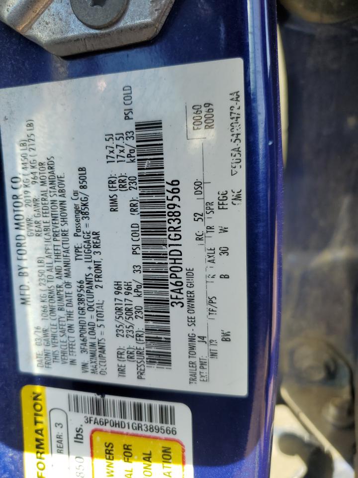 2016 Ford Fusion Se VIN: 3FA6P0HD1GR389566 Lot: 81387875