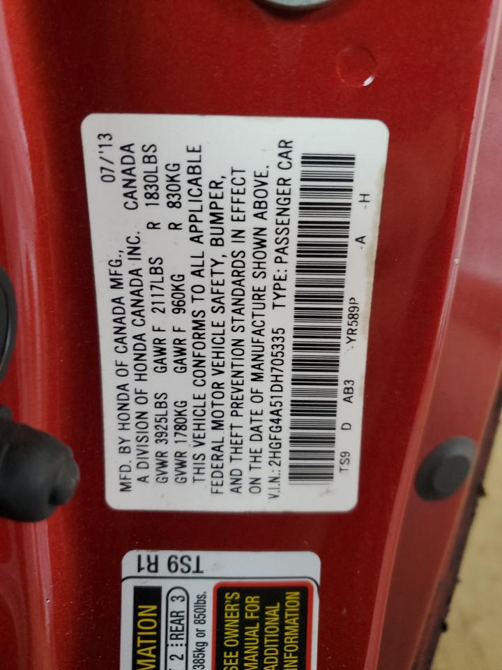 2013 Honda Civic Si VIN: 2HGFG4A51DH705335 Lot: 81326565