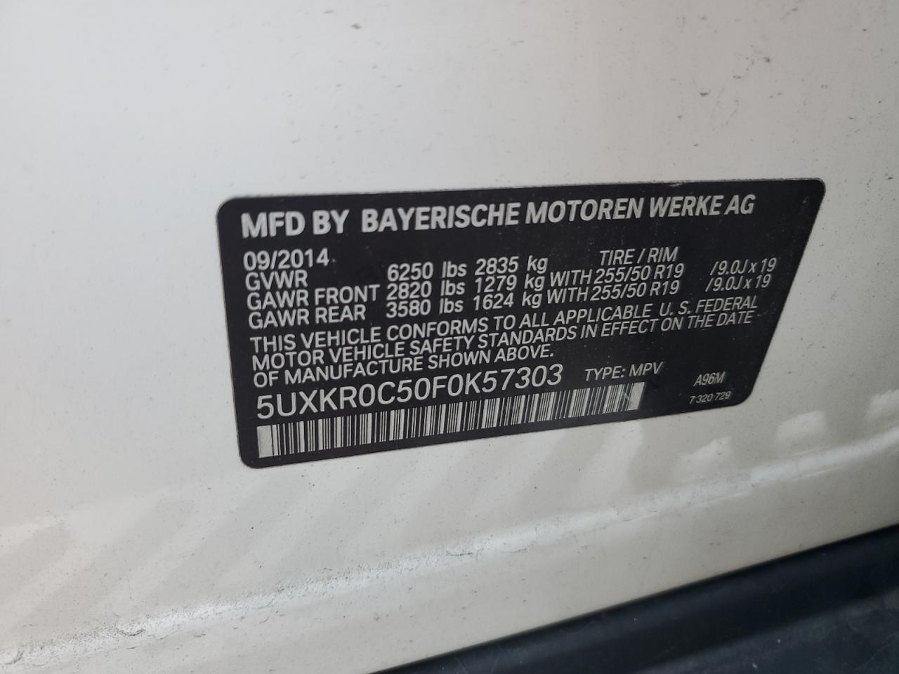 2015 BMW X5 xDrive35I VIN: 5UXKR0C50F0K57303 Lot: 71934125