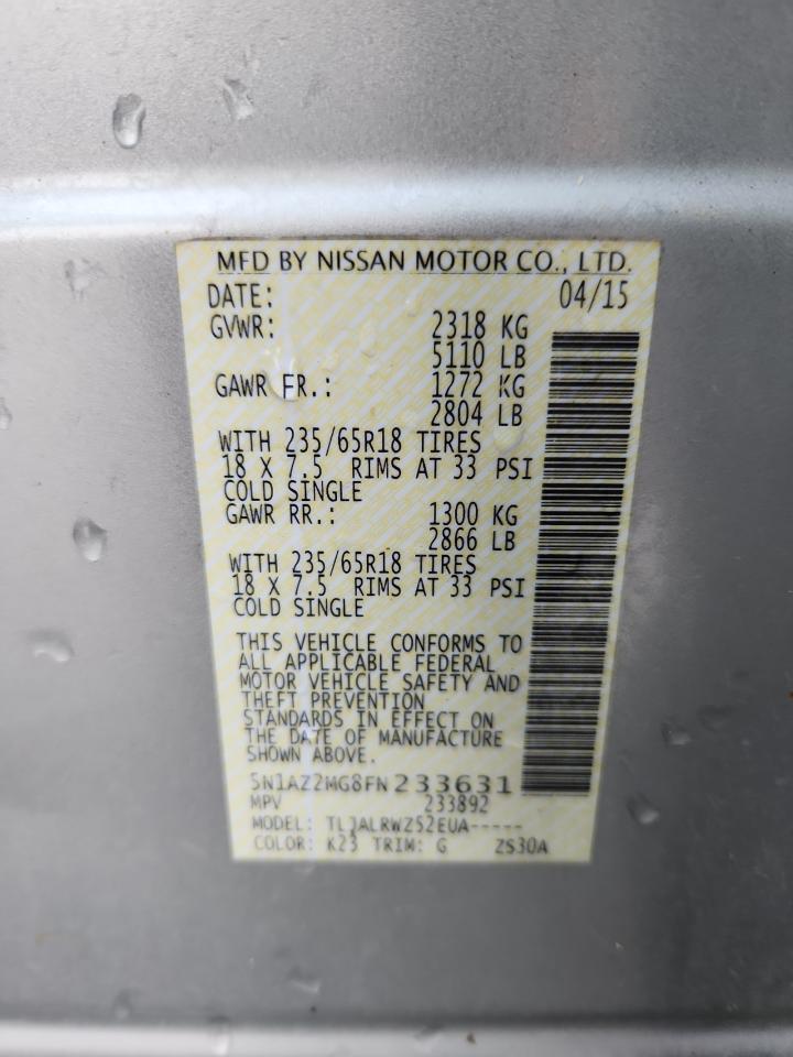 2015 Nissan Murano S VIN: 5N1AZ2MG8FN233631 Lot: 71874425