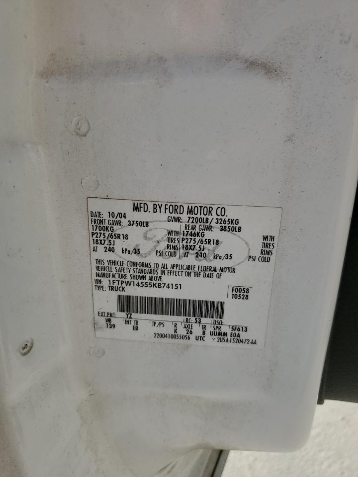 2005 Ford F150 Supercrew VIN: 1FTPW14555KB74151 Lot: 81811905