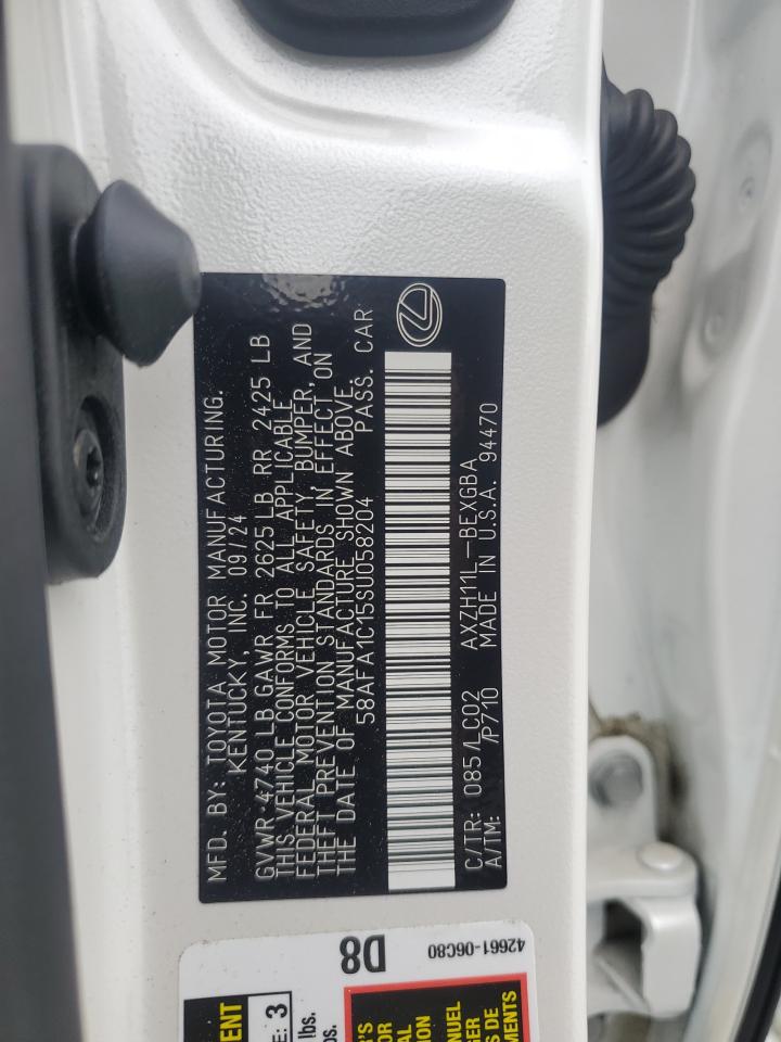 2025 Lexus Es 300H Base VIN: 58AFA1C15SU058204 Lot: 83872385