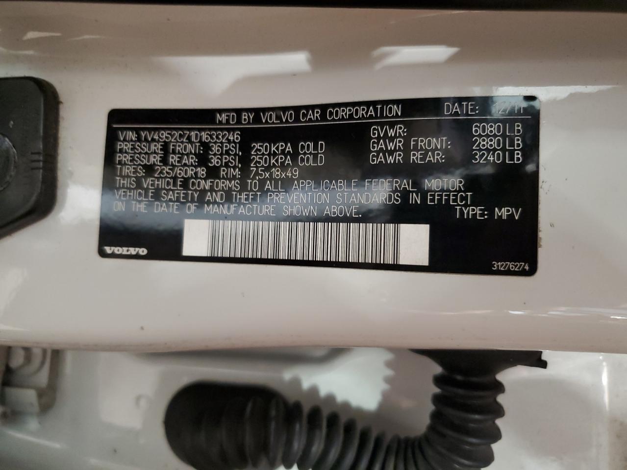 2013 Volvo Xc90 3.2 VIN: YV4952CZ1D1633246 Lot: 71850915